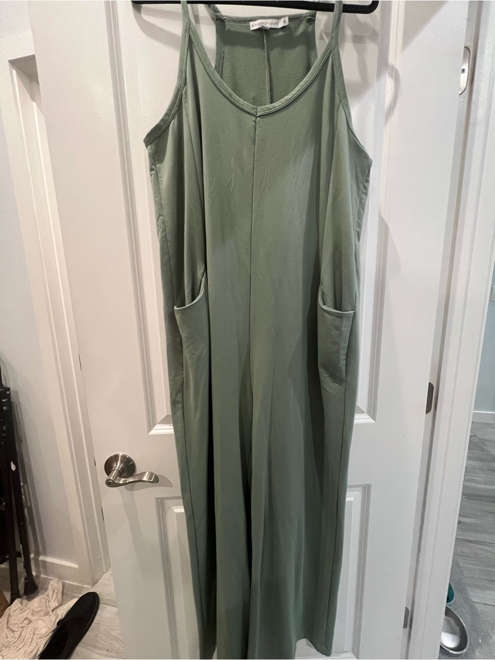 Sincerely Jules Sage Green Sleeveless Jumpsuit with Pockets